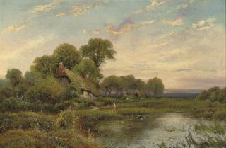 Walter Wallor Caffyn - A Young Girl On A Country Path Before A Cottage; And A Figure Before A Pool, A Cottage Beyond