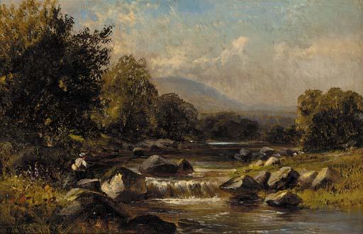 Walter Wallor Caffyn - An angler on the bank of a rocky river