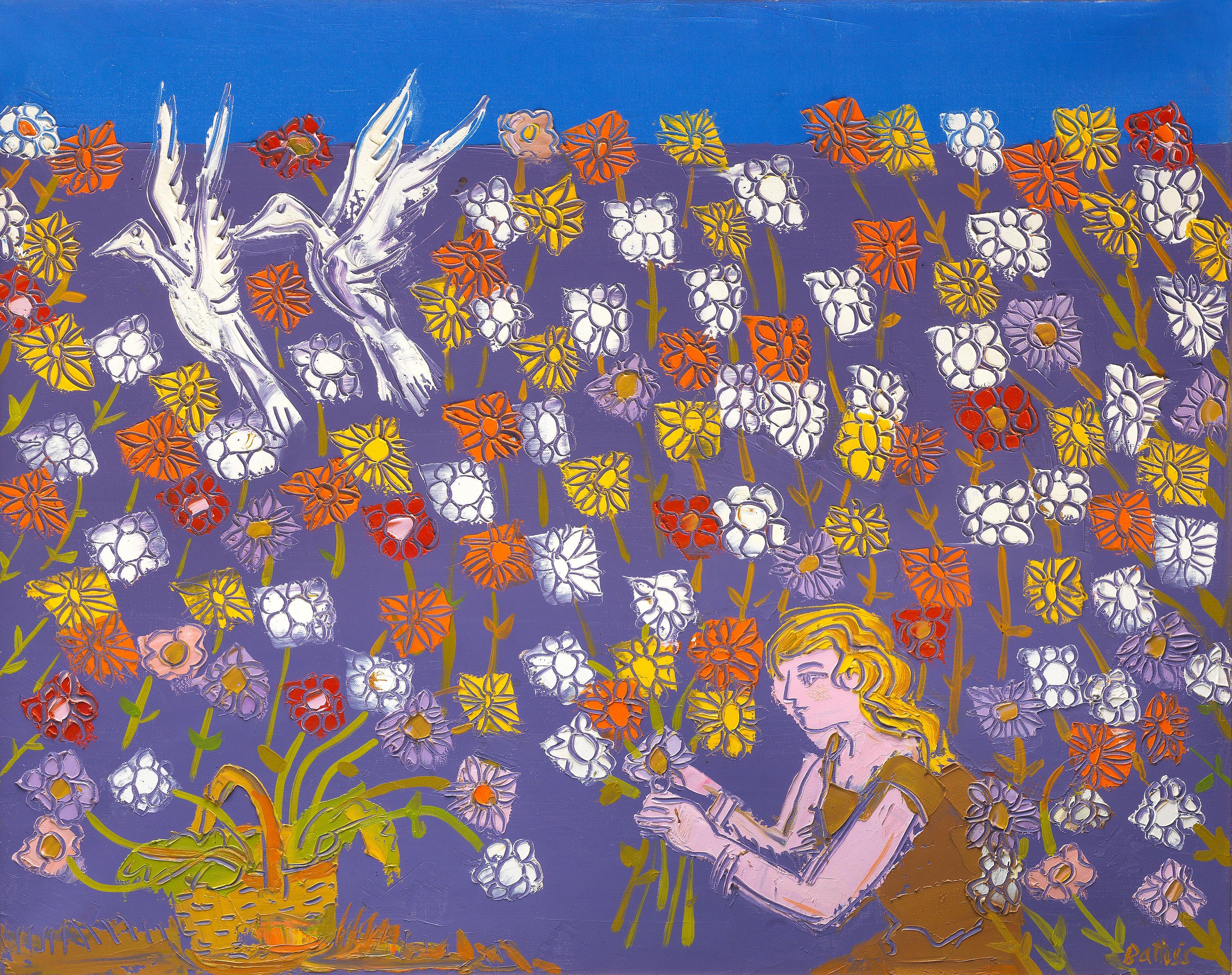 Walter Whall Battiss - Girl collecting flowers