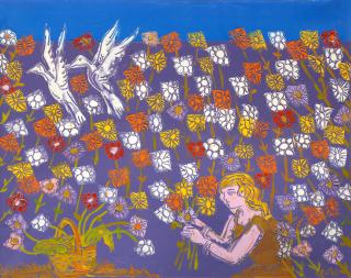 Walter Whall Battiss - Girl collecting flowers