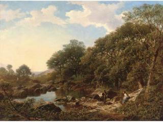 Walter Williams of Plymouth - An Angling Party In A River Landscape