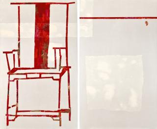 Wang Huaiqing - Red Thread (Diptych)(Painted in 2008)