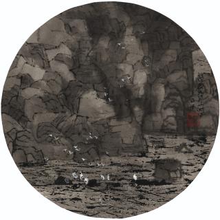 Wang Jiqian - River Scene and Egrets