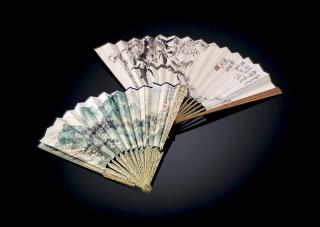 Wang Mengbai - DEUX EVENTAILS, ENCRE OU ENCRE ET COULEUR SUR PAPIER