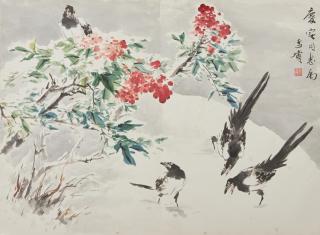 Wang Xuetao - Four Magpies In Snow