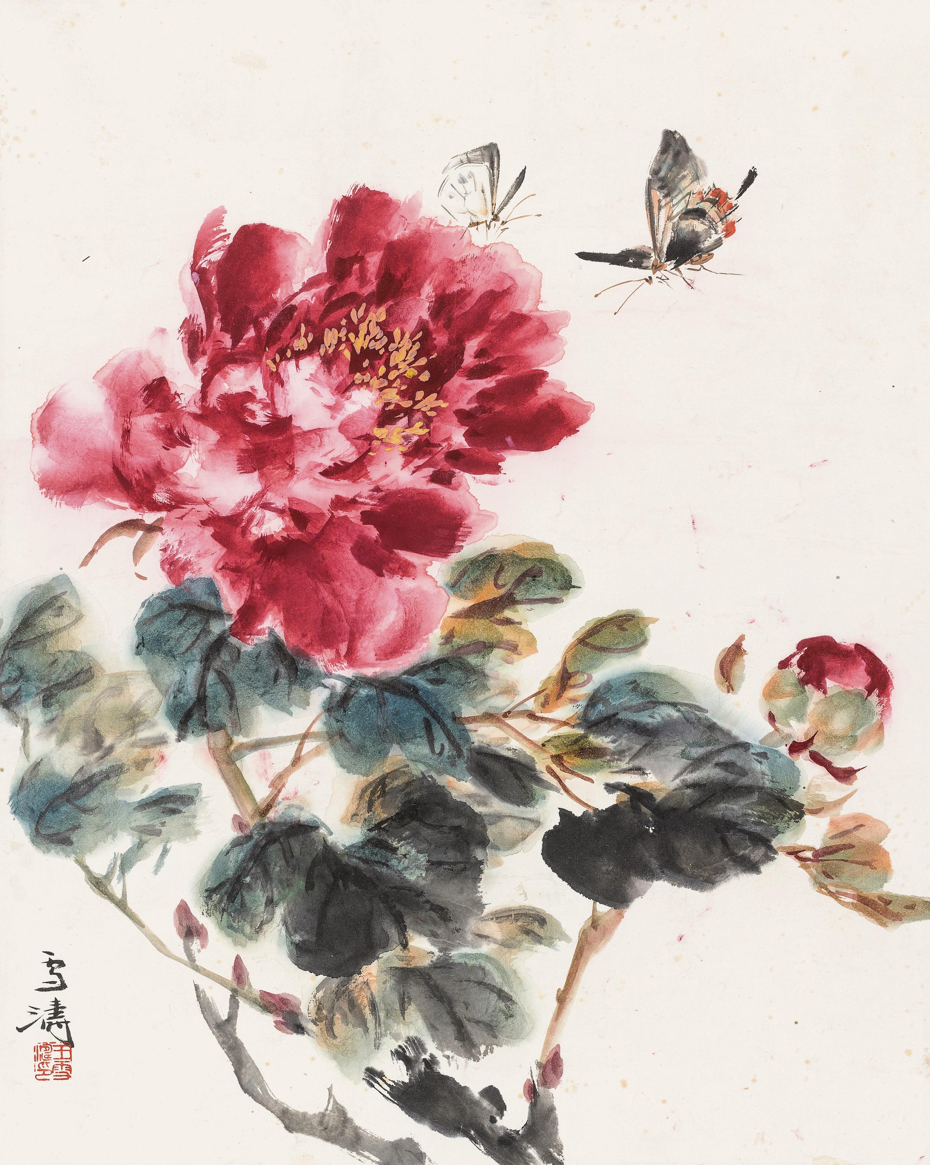 Wang Xuetao - Peony And Butterflies