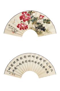 Wang Xuetao - Peony and Butterfly; Calligraphy in Clerical Script