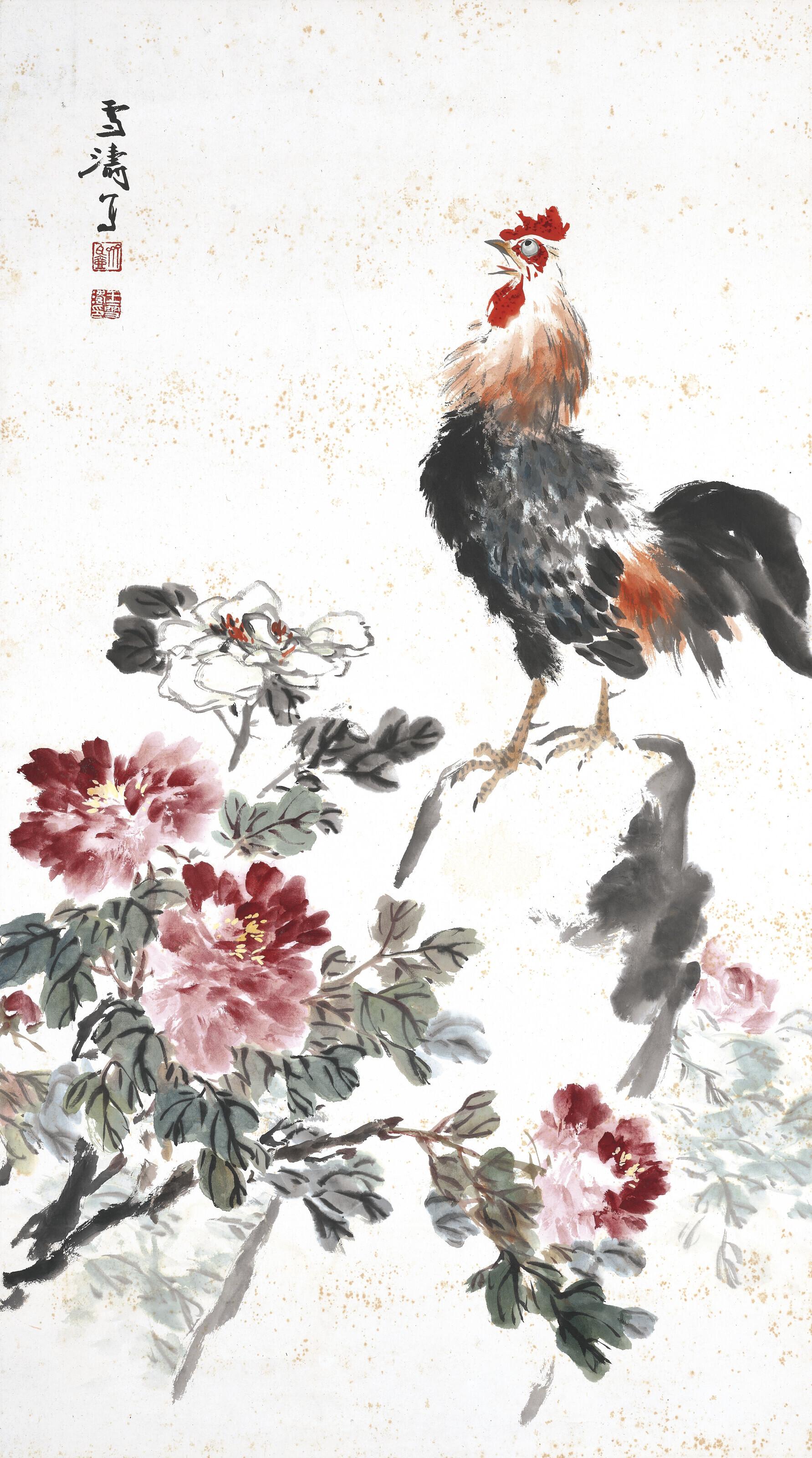 Wang Xuetao - Rooster and Flowers