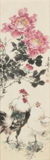 Wang Xuetao - Rooster and Hen under Peony Blossom