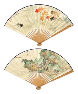 Wang Yachen - Goldfish / Fishing Boat on an Autumn River