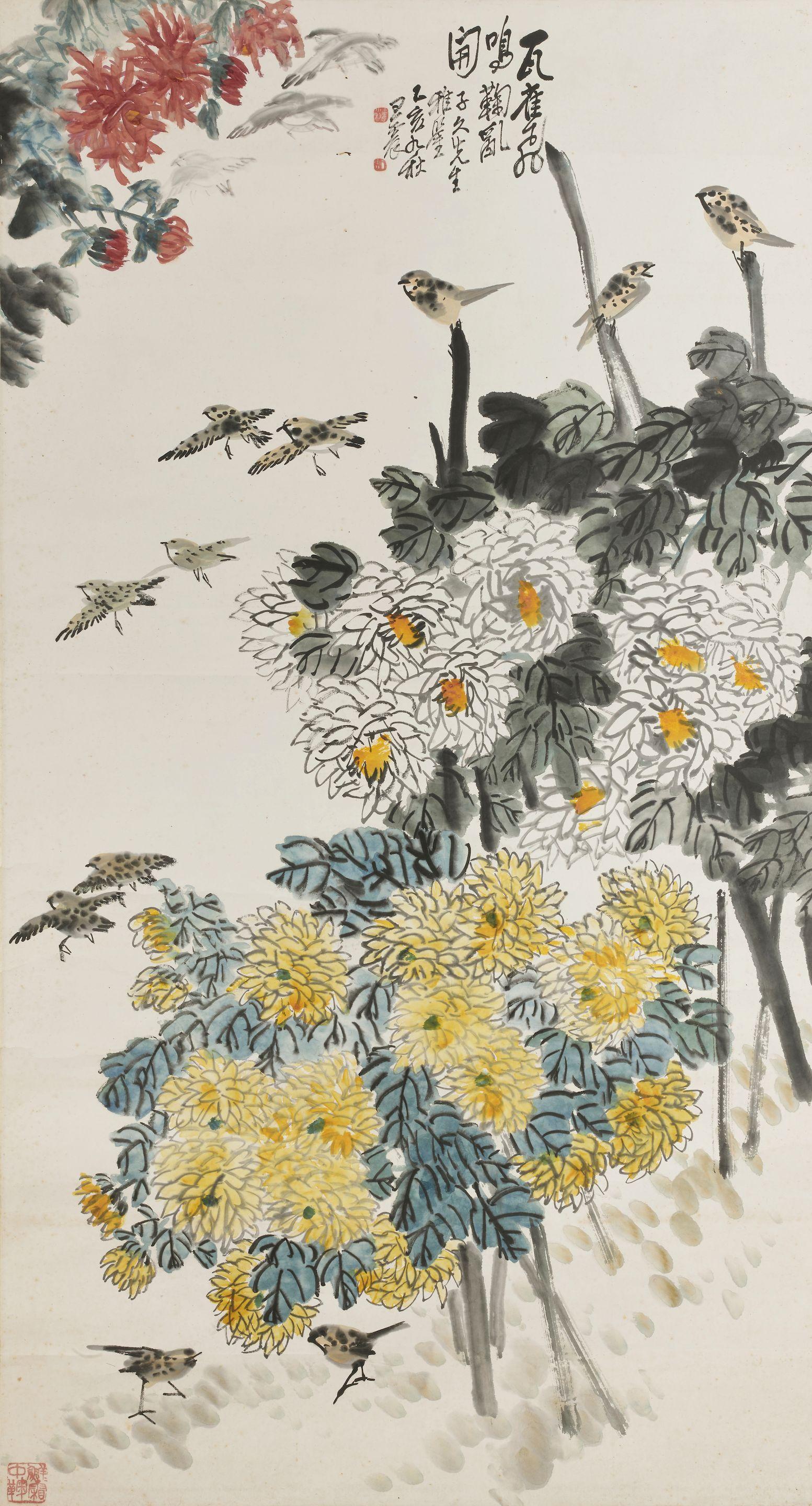 Wang Zhen - Chrysanthemum And Sparrows