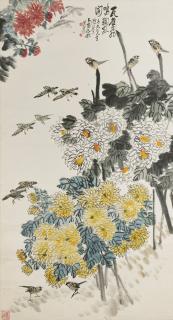 Wang Zhen - Chrysanthemum And Sparrows