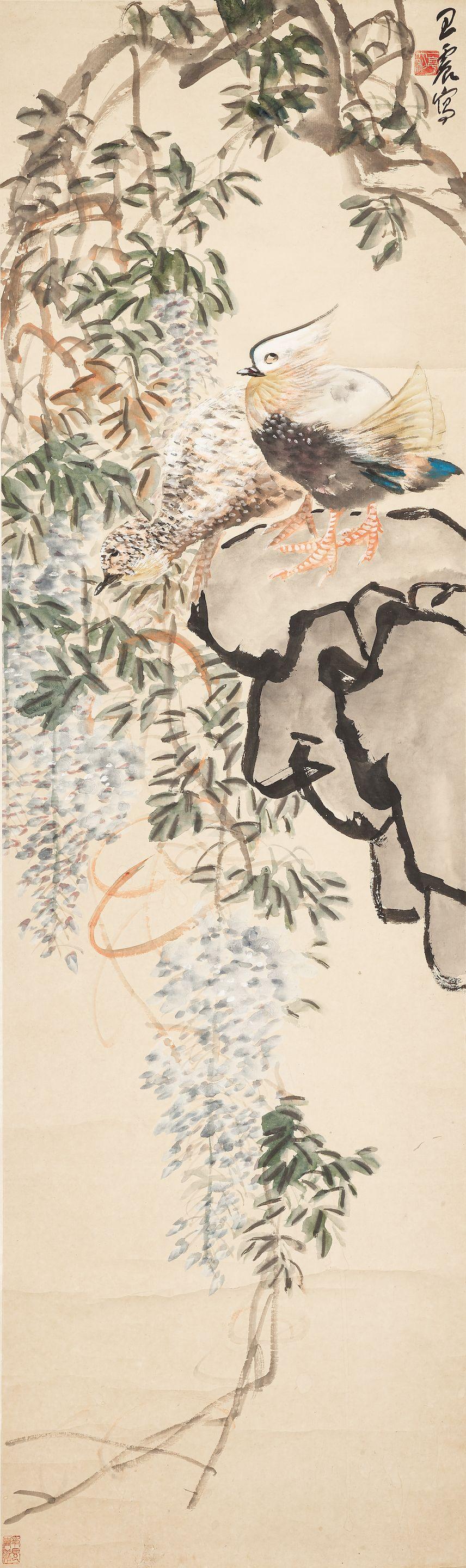 Wang Zhen - Wisteria and Mandarin Ducks