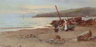 Warren Williams, A.R.A. - Evening Shore Scene With Figures