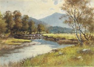 Warren Williams, A.R.C.A. - Cattle Watering By The River Conway, North Wales