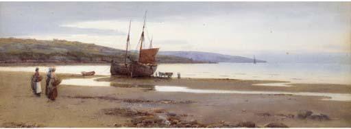 Warren Williams - Figures and beached fishing vessels on a beach