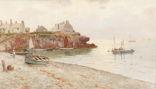 Warren Williams - Figures in a harbour in a Cornish fishing village