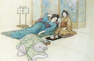 Warwick Goble - Japanese ladies reclining in an interior