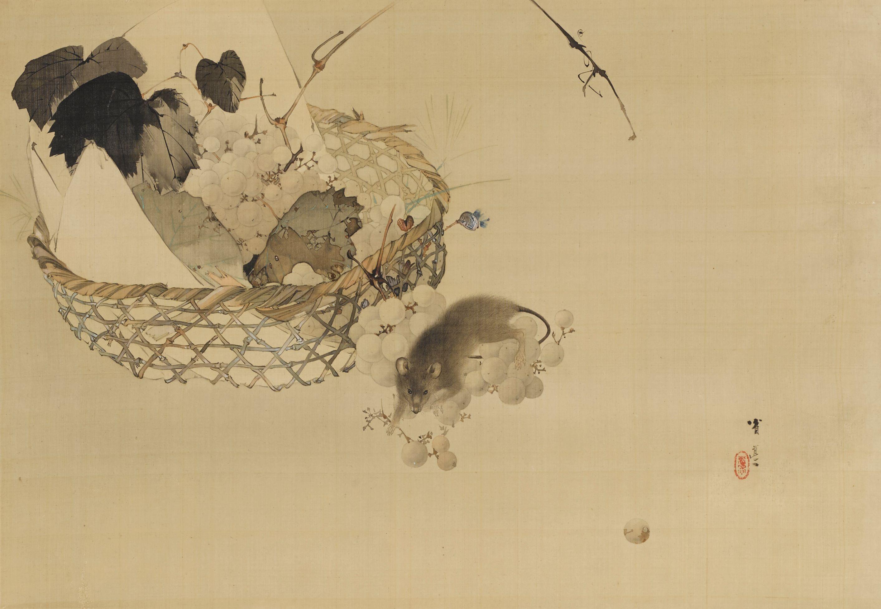 Watanabe Shotei - Mouse And Grapes