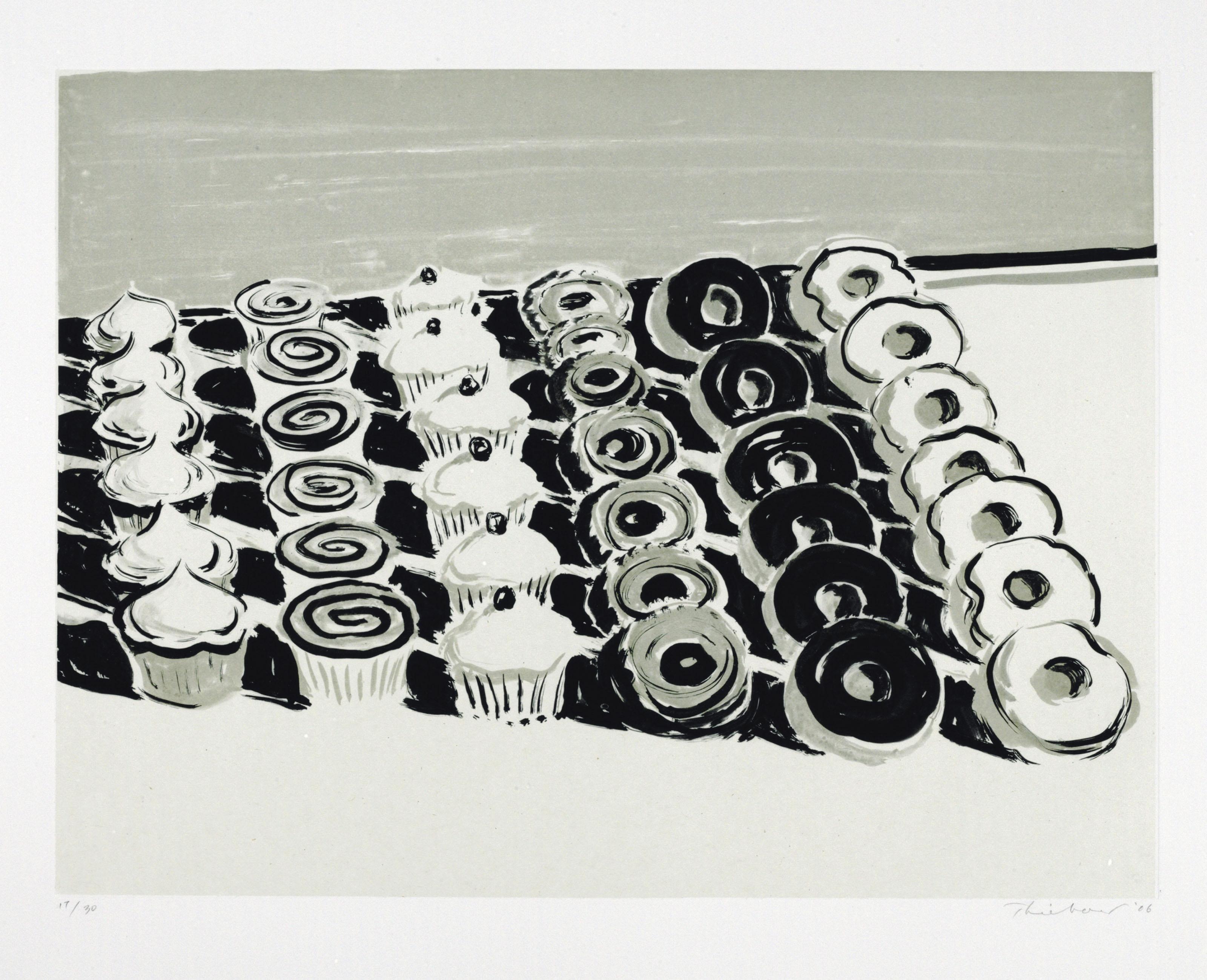 Wayne Thiebaud - Dark Cupcakes and Donuts