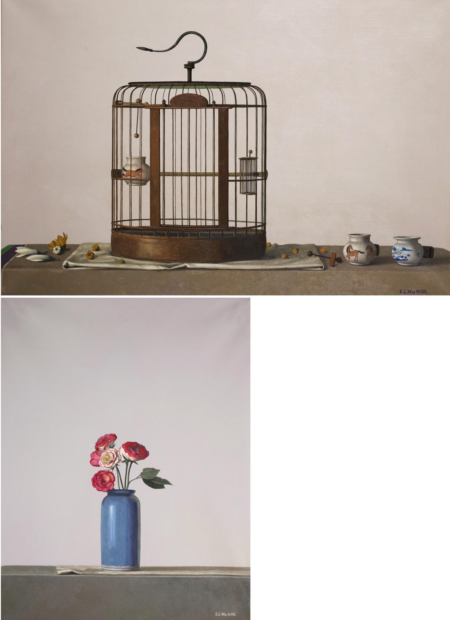 Wee Shoo Leong - Roses/ Cage With Cups And Flowers