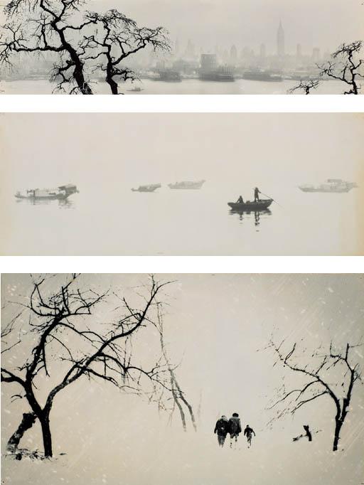 Wellington Lee - New York Harbour, Misty Day, Snow Storm