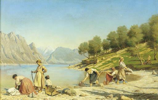 Wenzel Tornoe - Lavandaie al Lago di Lecco, 1879