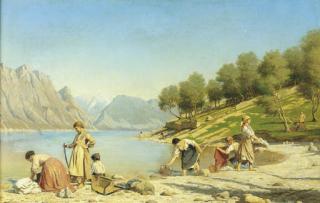 Wenzel Tornoe - Lavandaie al Lago di Lecco, 1879