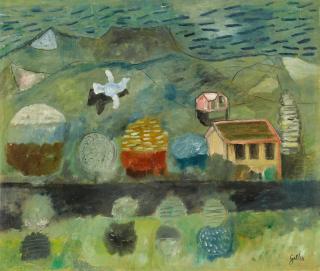 Werner Gilles - Abendlandschaft mit Vogel