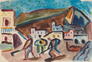 Werner Gilles - Drei Männer am Hafen.