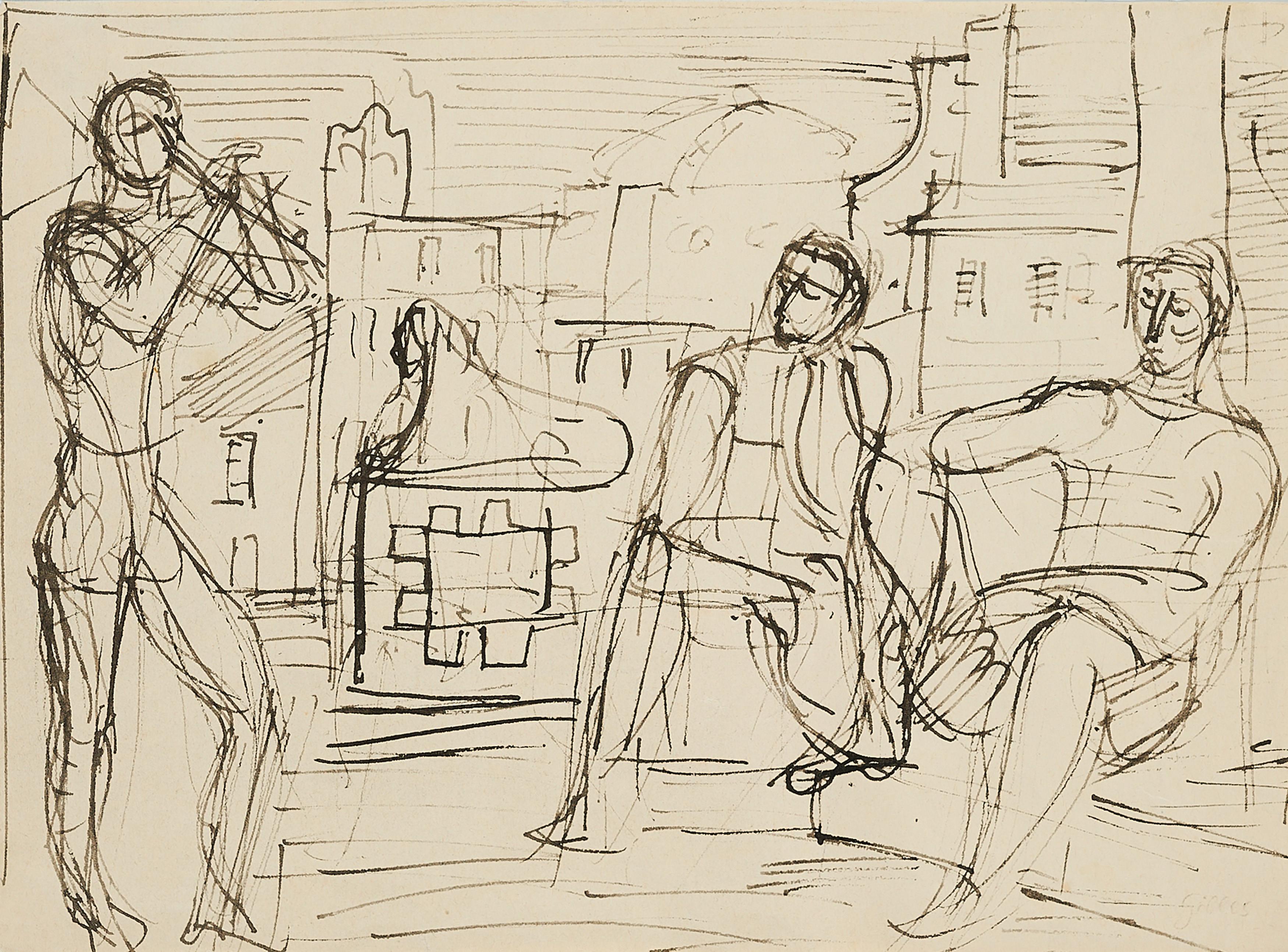 Werner Gilles - Ohne Titel (Männer am Hafen von Ischia).