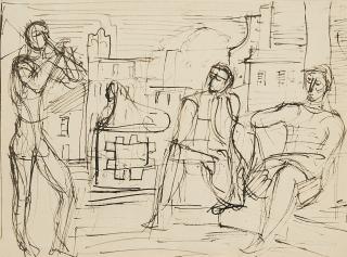 Werner Gilles - Ohne Titel (Männer am Hafen von Ischia).