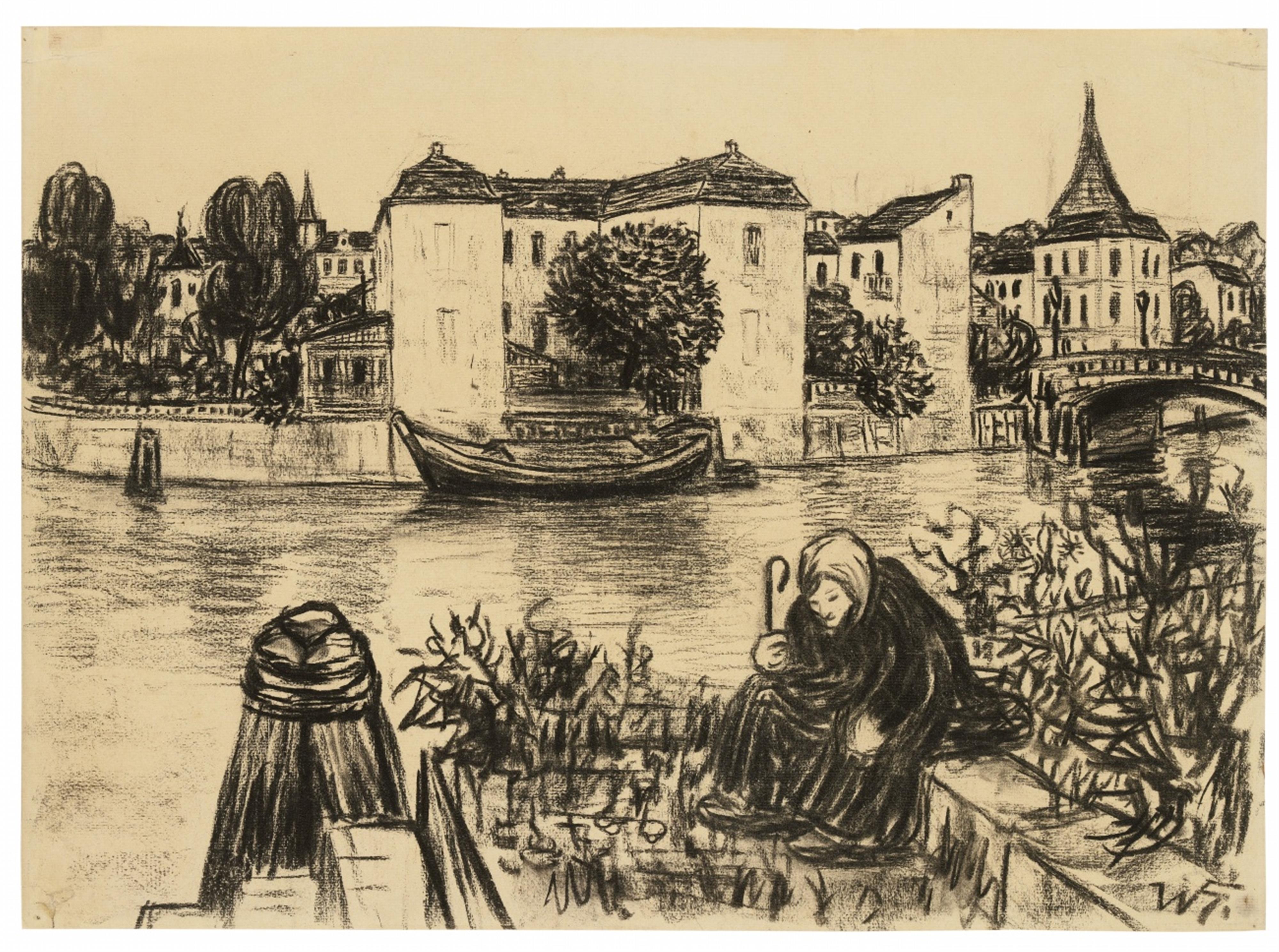 Werner Heldt - Die alte Spree (Sitzende Frau vor Flusslandschaft)