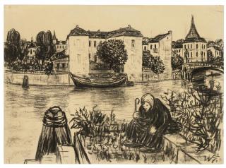 Werner Heldt - Die alte Spree (Sitzende Frau vor Flusslandschaft)