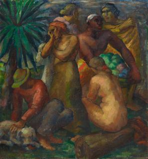 Werner Heuser - Figurenszene mit weiblichem Akt