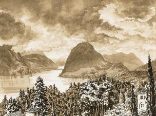 Werner Peiner - Fünf Aquarelle. Drei Lanschaftsdarstellungen an einem oberitalienischen See