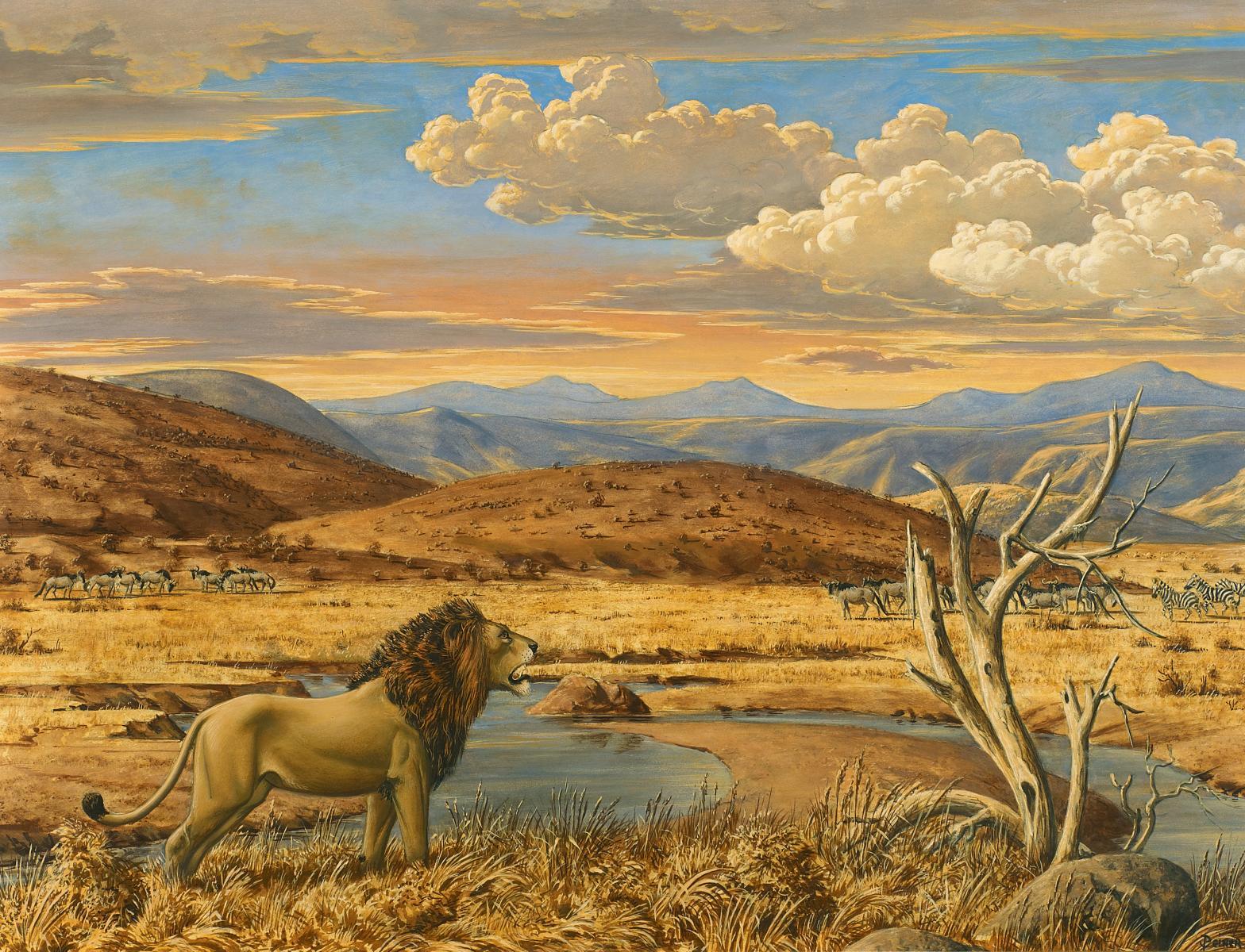 Werner Peiner - Ohne Titel (Afrikanische Landschaft mit Löwe)