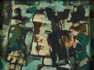 Werner Scholz - Straßenszene mit Passantin.