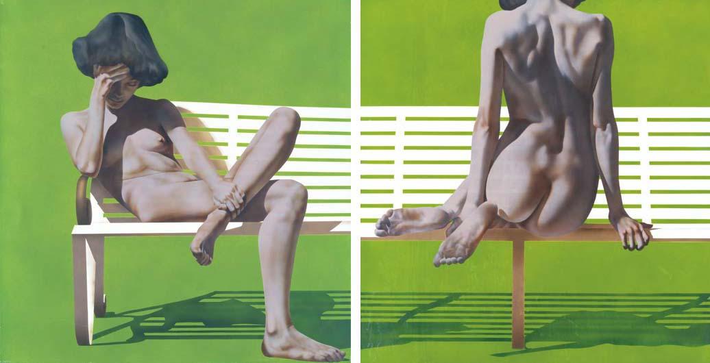 Wesley Walters - Nude On Park Bench, Diptych