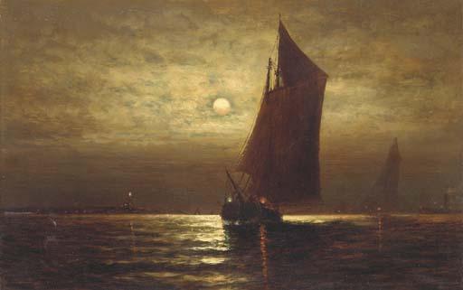 Wesley Webber - Fishing boats off the coast at night