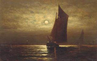 Wesley Webber - Fishing boats off the coast at night