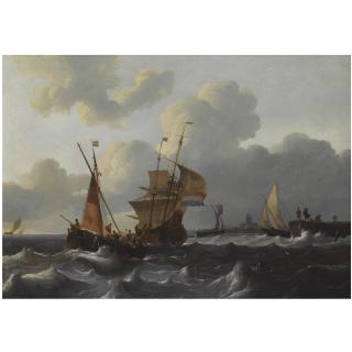 Wigerus Vitringa - Dutch Shipping In Choppy Waters Near A Dutch Village