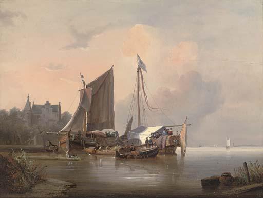 Wijnand Jan Joseph Nuyen - Ceremonial barges moored on a Dutch waterway