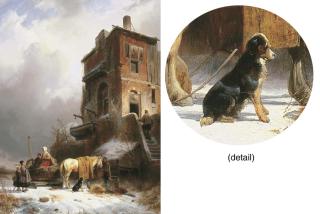 Wijnandus Johannes Josephus Nuyen - Hiver: a winter landscape with figures near a fishermans house