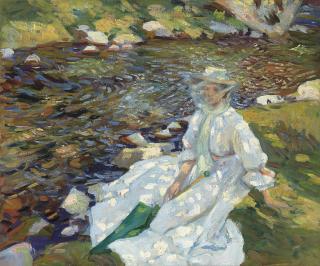 Wilfred Gabriel de Glehn, R.A., N.E.A.C. - Jane Emmet de Glehn by a stream, Val d\'Aosta