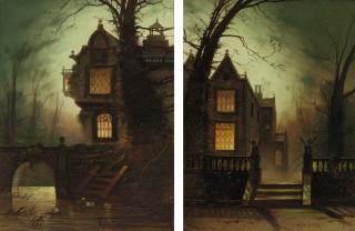 Wilfred Jenkins - A moonlit house on a river; and A moonlit house in a wooded landscape
