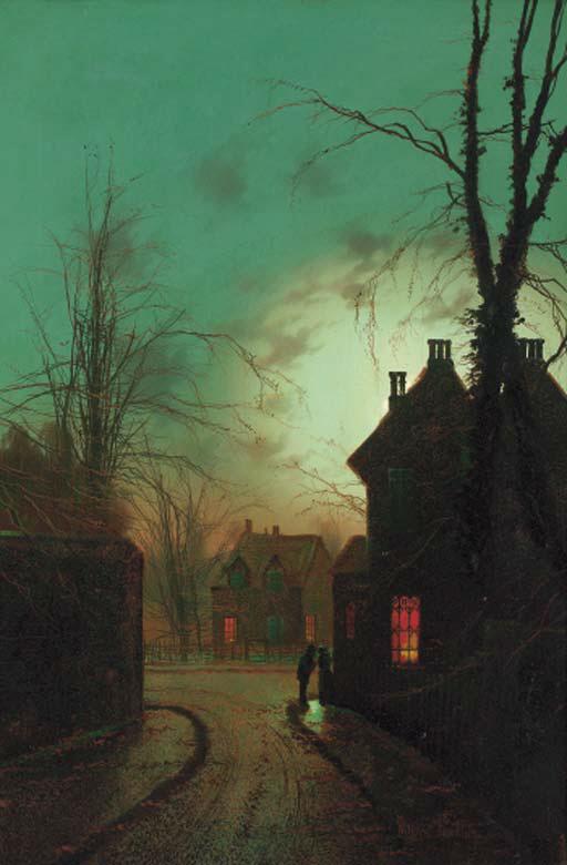 Wilfred Jenkins - Figures on the corner of a moonlit street; and Figures on a moonlit lane