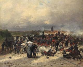 Wilfrid Constant Beauquesne - French soldiers on the attack: a scene from the Franco-Prusian war