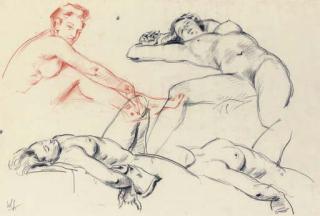 Wilfrid Gabriel de Glehn, R.A. - Study of a girl, lying down, in four poses