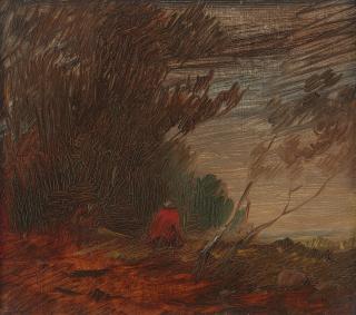 Wilhelm Busch - Herbstlicher Waldrand mit sitzender Rotjackeä